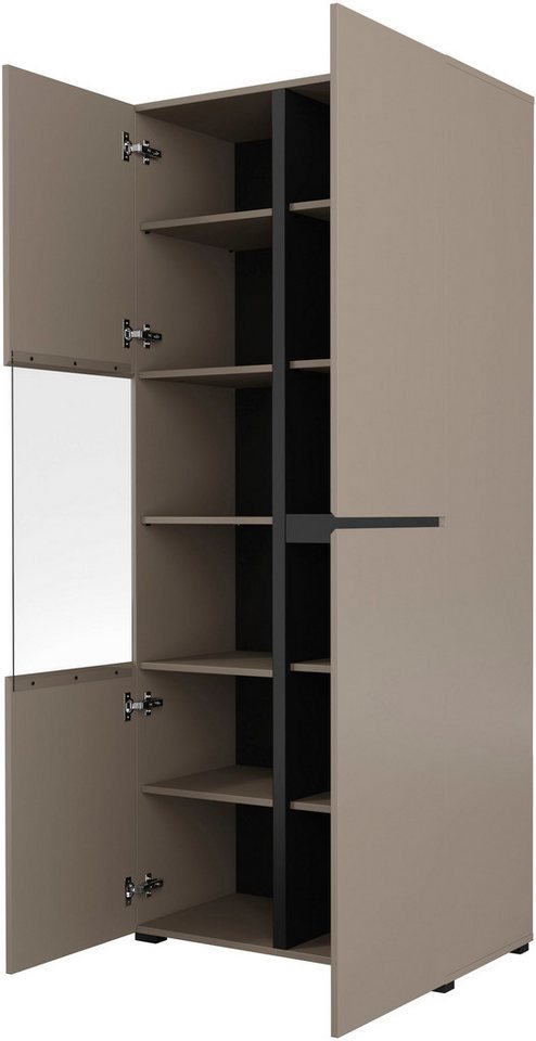 OTTO home Vitrine Cross, Höhe 183,5 cm, moderne grifflose Standvitrine mit 3 Türen Hochschrank mit viel Stauraum, Glastür und verstellbaren Einlegeböden – Bild 4 von 5