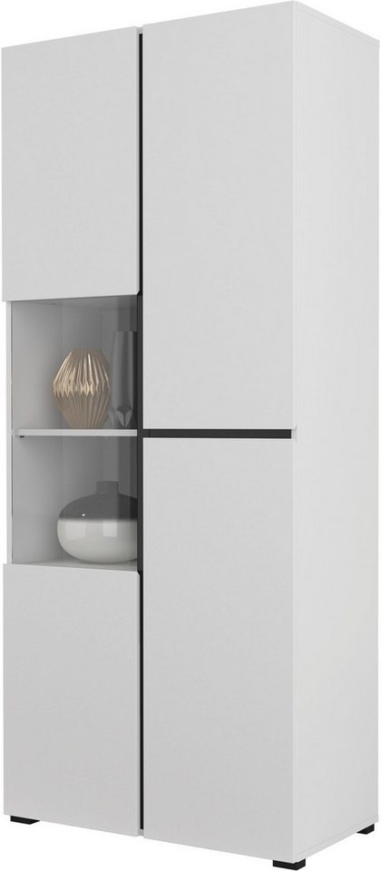 OTTO home Vitrine Cross, Höhe 183,5 cm, moderne grifflose Standvitrine mit 3 Türen Hochschrank mit viel Stauraum, Glastür und verstellbaren Einlegeböden – Bild 3 von 5