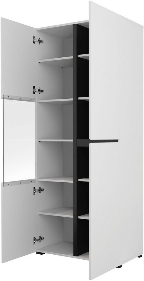 OTTO home Vitrine Cross, Höhe 183,5 cm, moderne grifflose Standvitrine mit 3 Türen Hochschrank mit viel Stauraum, Glastür und verstellbaren Einlegeböden – Bild 4 von 5