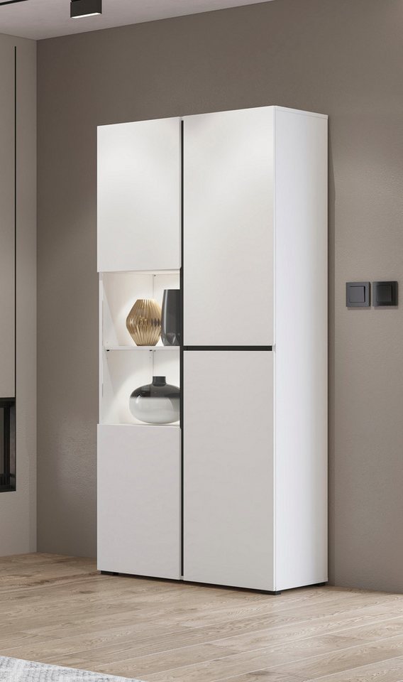 OTTO home Vitrine Cross, Höhe 183,5 cm, moderne grifflose Standvitrine mit 3 Türen Hochschrank mit viel Stauraum, Glastür und verstellbaren Einlegeböden – Bild 5 von 5