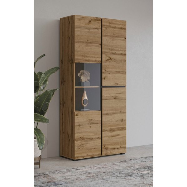 OTTO home Vitrine Cross, Höhe 183,5 cm, moderne grifflose Standvitrine mit 3 Türen Hochschrank mit viel Stauraum, Glastür und verstellbaren Einlegeböden