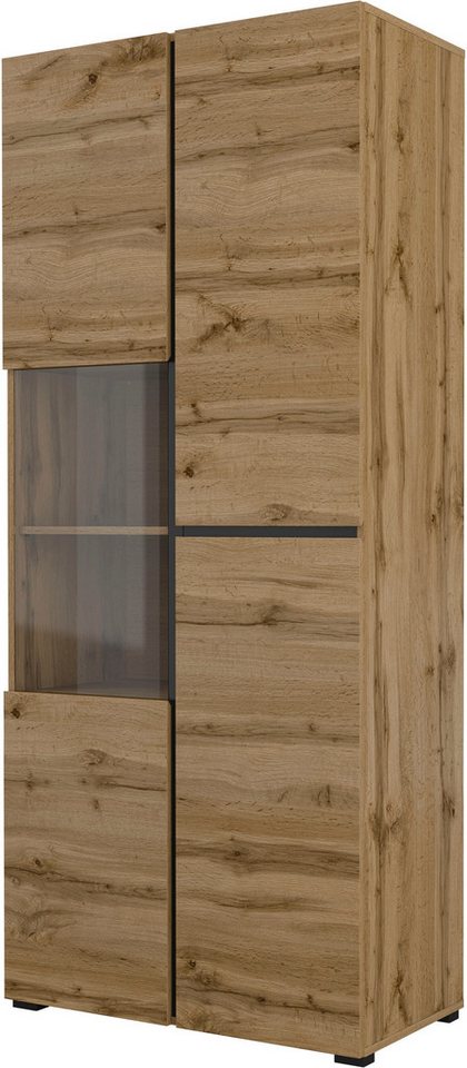 OTTO home Vitrine Cross, Höhe 183,5 cm, moderne grifflose Standvitrine mit 3 Türen Hochschrank mit viel Stauraum, Glastür und verstellbaren Einlegeböden – Bild 2 von 5