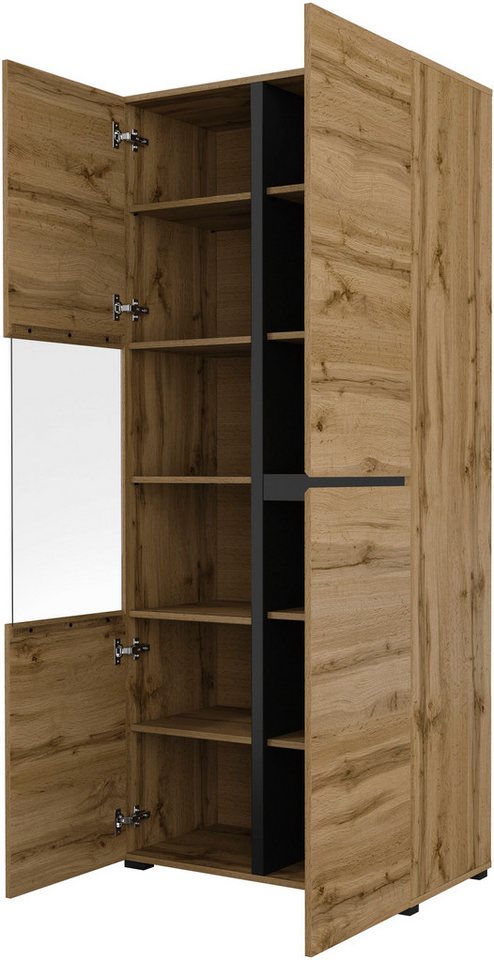 OTTO home Vitrine Cross, Höhe 183,5 cm, moderne grifflose Standvitrine mit 3 Türen Hochschrank mit viel Stauraum, Glastür und verstellbaren Einlegeböden – Bild 4 von 5