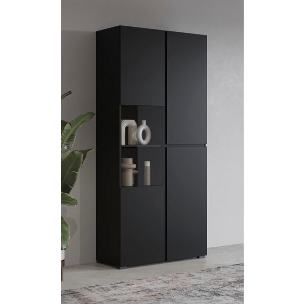 OTTO home Vitrine Cross, Höhe 183,5 cm, moderne grifflose Standvitrine mit 3 Türen Hochschrank mit viel Stauraum, Glastür und verstellbaren Einlegeböden