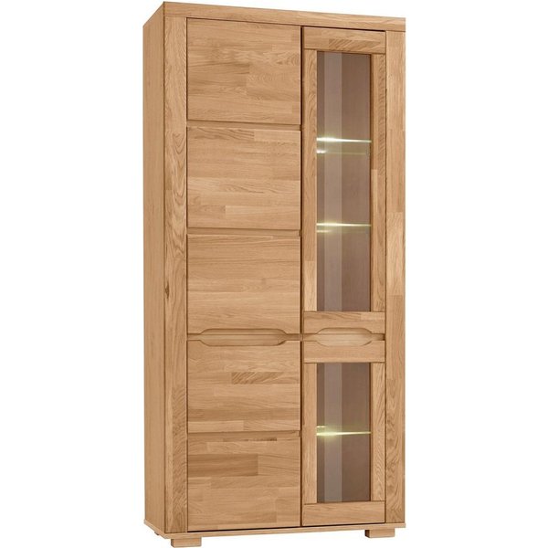 OTTO home Vitrine DENIS70, Wohnzimmer, viel Stauraum, verstellbaren Einlegeböden, geölt B/T/H:90/40/190cm, Front Eiche massivholz,geölt, 10 Fächer, Grifflos