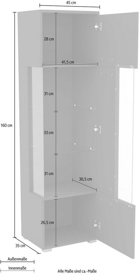 OTTO home Vitrine India,Höhe 160cm stilvolle Glasvitrine mit verstellbare Glasböden Standvitrine 1Trg, viel Stauraum ohne Beleuchtung – Bild 5 von 5