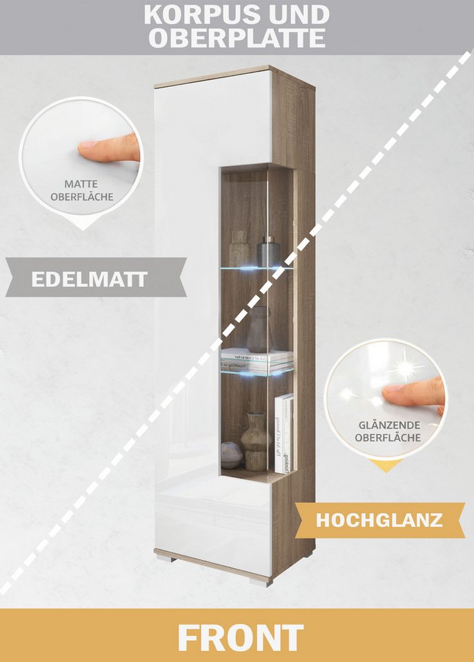 OTTO home Vitrine Kenia, stehend und hängend, Türanschlag wechselbar (1-St) Vitrineschrank mit Glastüren 160 cm Höhe – Bild 3 von 5