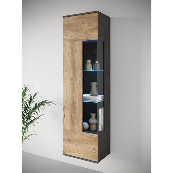 OTTO home Vitrine Kenia, stehend und hängend, Türanschlag wechselbar (1-St) Vitrineschrank mit Glastüren 160 cm Höhe