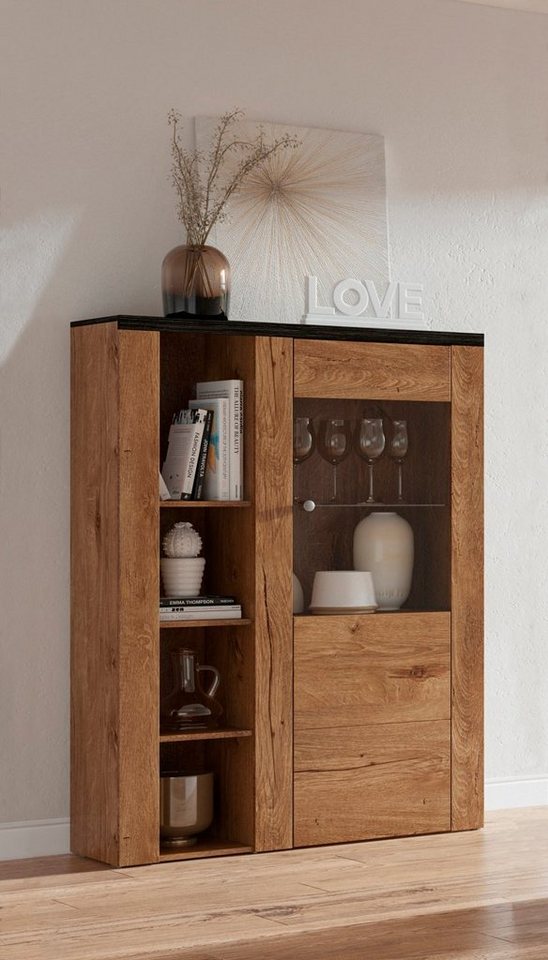OTTO home Vitrine Larona, zeitlose Glasvitirne, Hochschrank Höhe 145 cm Stauraumvitrine mit dekorativer Rahmenoptik – Bild 2 von 5