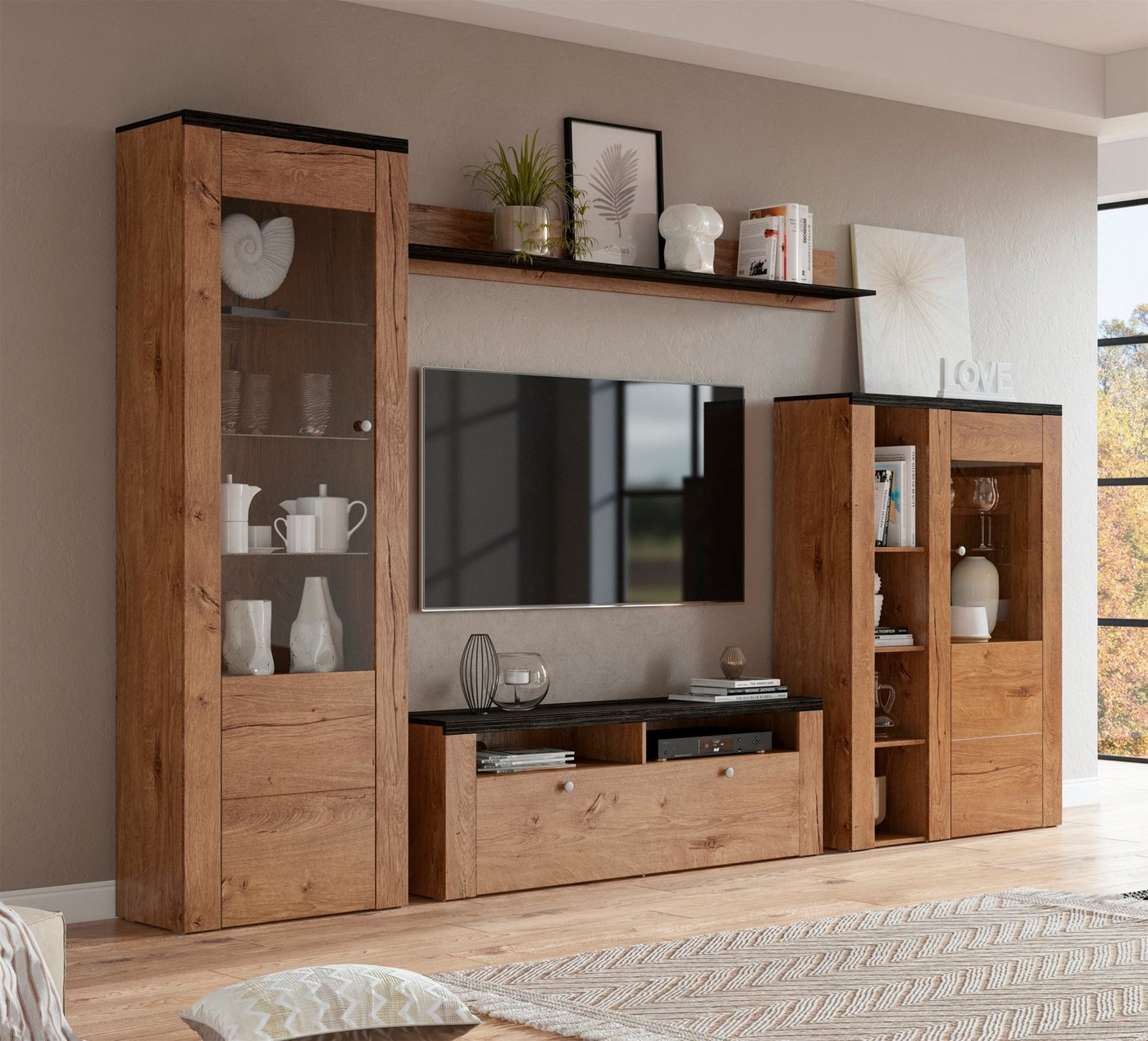 OTTO home Vitrine Larona, zeitlose Glasvitirne, Hochschrank Höhe 145 cm Stauraumvitrine mit dekorativer Rahmenoptik – Bild 5 von 5