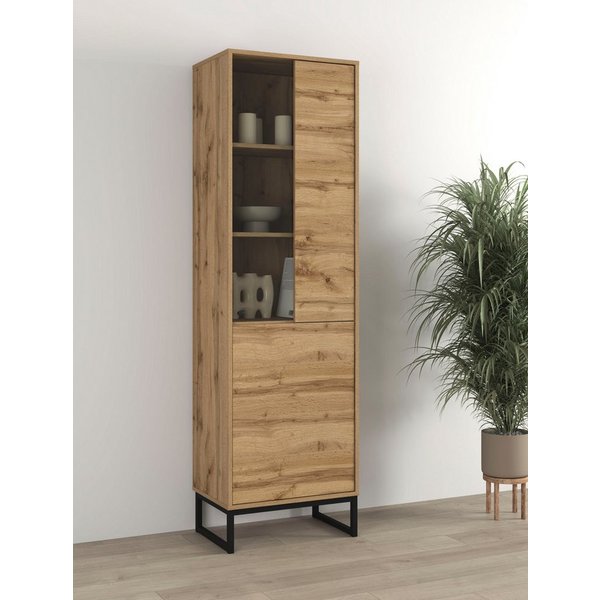 OTTO home Vitrine Loft, Höhe 180 cm, moderne Standvitrine mit 2 Türen, Metallkufen Hochschrank mit viel Stauraum, Glastür und verstellbaren Einlegeböden