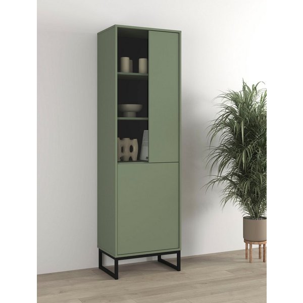 OTTO home Vitrine Loft, Höhe 180 cm, moderne Standvitrine mit 2 Türen, Metallkufen Hochschrank mit viel Stauraum, Glastür und verstellbaren Einlegeböden