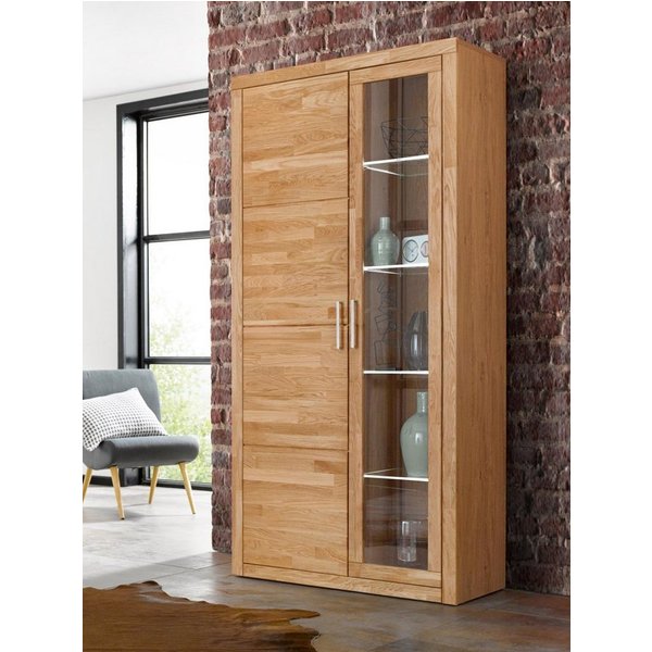 OTTO home Vitrine LOGO B/T/H: 90/42/190cm,10Fächer, 1 Holztür, 1 Glastür, viel Stauraum Fronten aus Massivholz, Korpus aus farblich abgestimmter Melamin