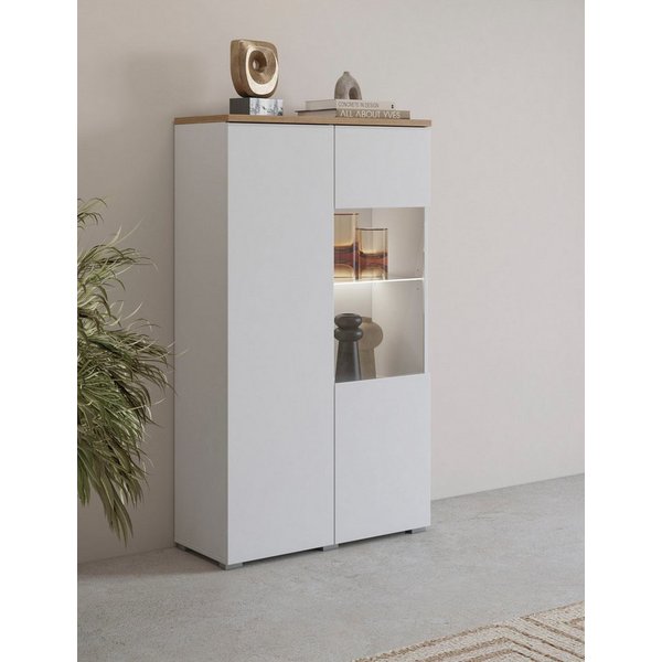 OTTO home Vitrine Modo, Breite 80 cm, moderner griffloser Vitrineschrank Vitrine mit viel Stauraum, Einlegeböden verstellbar, Glastür