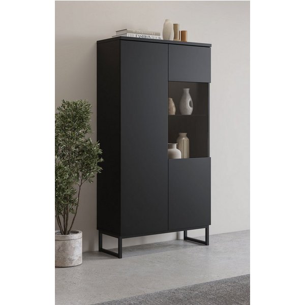 OTTO home Vitrine Modo II, Breite 80 cm, moderner griffloser Vitrineschrank Vitrine viel Stauraum, Einlegeböden verstellbar, Glastür, Metallkufen