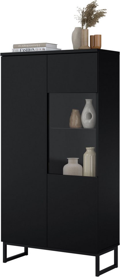OTTO home Vitrine Modo II, Breite 80 cm, moderner griffloser Vitrineschrank Vitrine viel Stauraum, Einlegeböden verstellbar, Glastür, Metallkufen – Bild 5 von 5