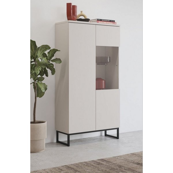 OTTO home Vitrine Modo II, Breite 80 cm, moderner griffloser Vitrineschrank Vitrine viel Stauraum, Einlegeböden verstellbar, Glastür, Metallkufen