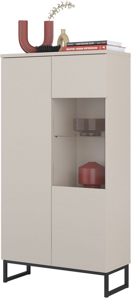 OTTO home Vitrine Modo II, Breite 80 cm, moderner griffloser Vitrineschrank Vitrine viel Stauraum, Einlegeböden verstellbar, Glastür, Metallkufen – Bild 5 von 5