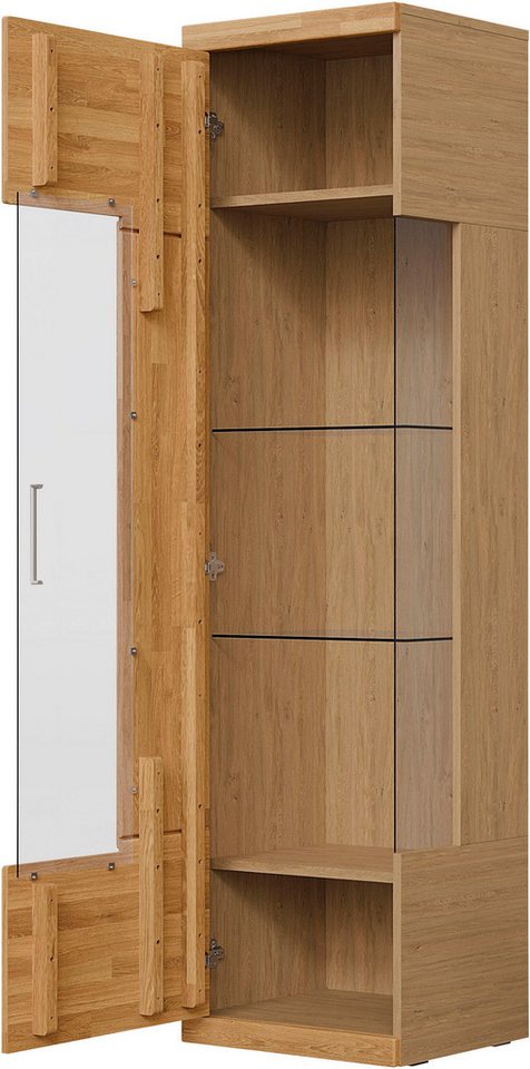 OTTO home Vitrine Ribe,180cm hoch,5 Fächer,2 Glasböden variabel einsetzbar Korpus aus Holzwerkstoff,dunkles gehärtetes Glas, Metall Griffe – Bild 2 von 5