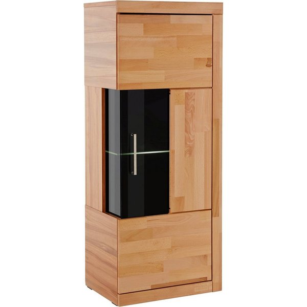 OTTO home Vitrine RIBE75, 1Glasboden variabel, dunkles gehärtetes Glas, Trendfarbe B/T/H:50/35/125cm, Front massivholz,4 Fächer,Griffe silberfar,geölt