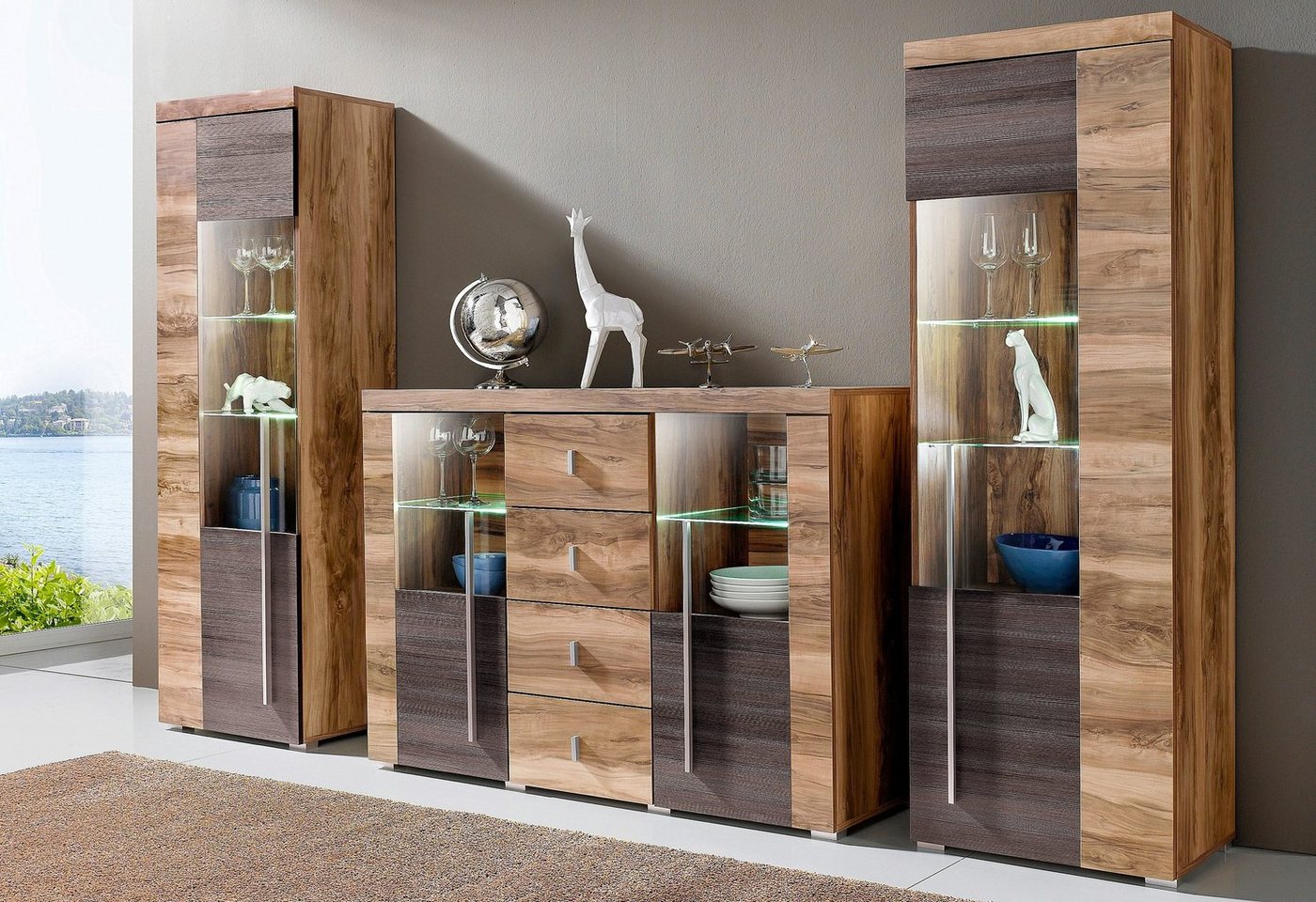 OTTO home Vitrine Roger,Höhe 160cm stilvolle Glasvitrine mit verstellbare Glasböden Standvitrine 1Trg, viel Stauraum, ohne Beleuchtung – Bild 3 von 5
