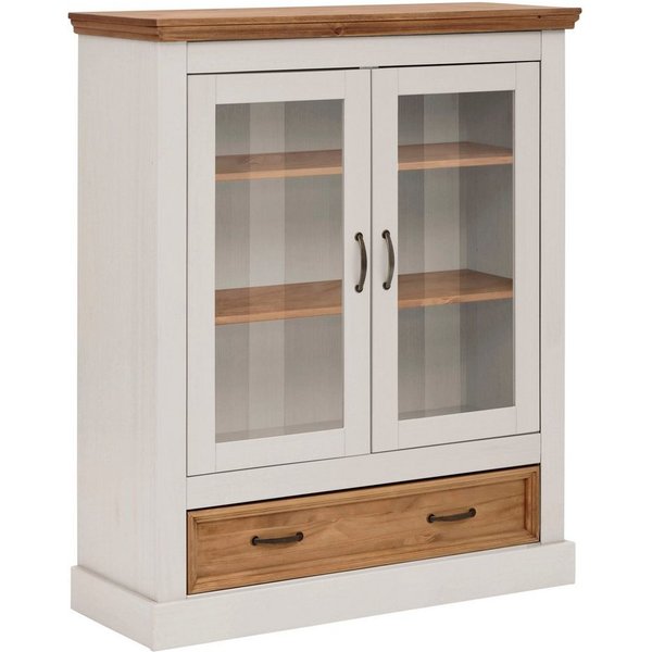 OTTO home Vitrine Selma Highboard aus massivem Kiefernholz, mit Griffen aus antikisiertem Metall