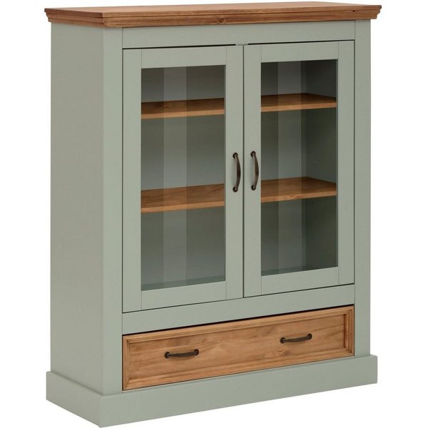 OTTO home Vitrine Selma Highboard aus massivem Kiefernholz, mit Griffen aus antikisiertem Metall