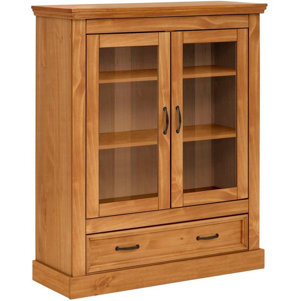OTTO home Vitrine Selma Highboard aus massivem Kiefernholz, mit Griffen aus antikisiertem Metall