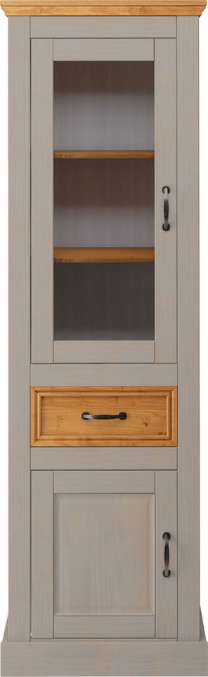 OTTO home Vitrine Selma Hochschrank, 2 Türen, eine davon mit Glaseinsatz und 1 Schublade massives Kiefernholz mit natürlicher Maserung, Metallgriffe 180cm hoch – Bild 4 von 5