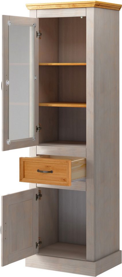 OTTO home Vitrine Selma Hochschrank, 2 Türen, eine davon mit Glaseinsatz und 1 Schublade massives Kiefernholz mit natürlicher Maserung, Metallgriffe 180cm hoch – Bild 5 von 5
