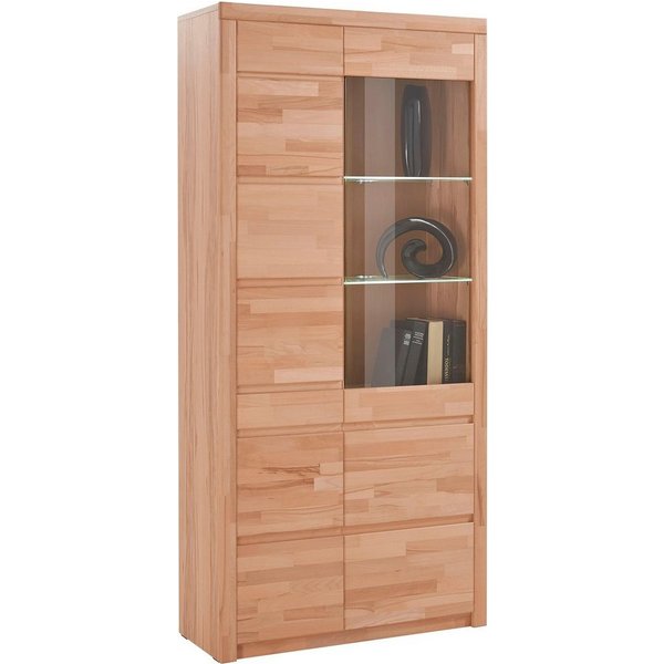 OTTO home Vitrine SILBEKORG B/T/H: 90/35/190cm, Fronten & Leisten aus Massivholz 10 Fächer, variable Einlegeboden aus Glas&Melamin, Korpus aus Melamin