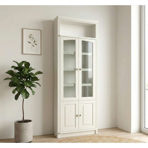 OTTO home Vitrine Soeren Regal mit 2 Glastüren und 2 Holztüren, B/TH: 80/29/220 cm Kiefer FSC®-zertifiziert, 1 offenes Fach, 6 Fächer hinter den Türen