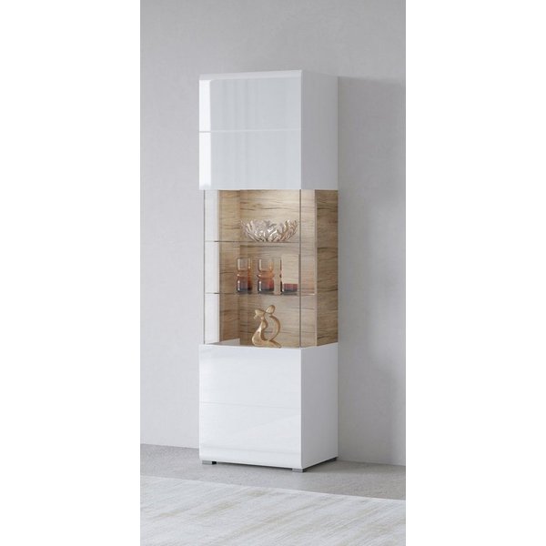 OTTO home Vitrine Toledo,Höhe 204 cm trendige Glasvitrine mit dekorative Fräsungen Standvitrine ohne Beleuchtung, viel Stauraum, hochglanz Front MDF