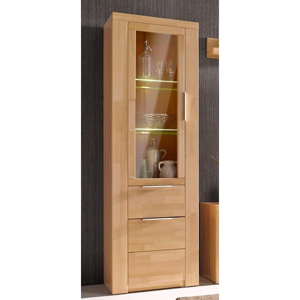 OTTO home Vitrine ZARA75, 2 Glasboden variabel, Türen L/R, 1 Schublade, Wohnzimmer B/T/H:60/40/190cm,Front massivholz,5 Fächer,Griffe silberfarben, geölt