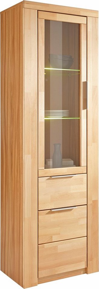 OTTO home Vitrine ZARA75, 2 Glasboden variabel, Türen L/R, 1 Schublade, Wohnzimmer B/T/H:60/40/190cm,Front massivholz,5 Fächer,Griffe silberfarben, geölt – Bild 2 von 5