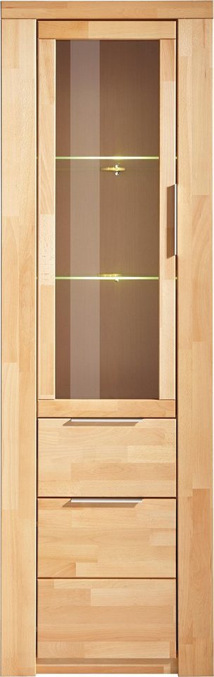 OTTO home Vitrine ZARA75, 2 Glasboden variabel, Türen L/R, 1 Schublade, Wohnzimmer B/T/H:60/40/190cm,Front massivholz,5 Fächer,Griffe silberfarben, geölt – Bild 3 von 5
