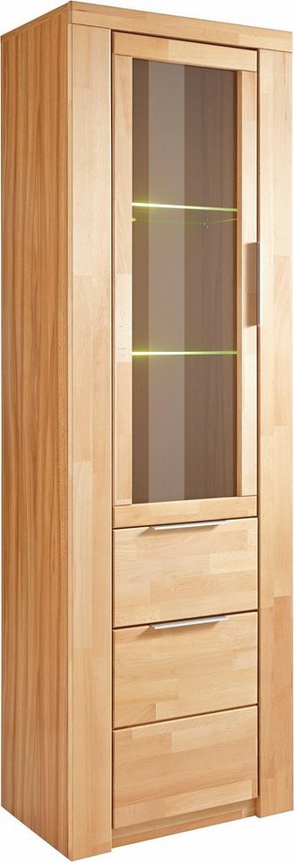 OTTO home Vitrine ZARA75, 2 Glasboden variabel, Türen L/R, 1 Schublade, Wohnzimmer B/T/H:60/40/190cm,Front massivholz,5 Fächer,Griffe silberfarben, geölt – Bild 4 von 5