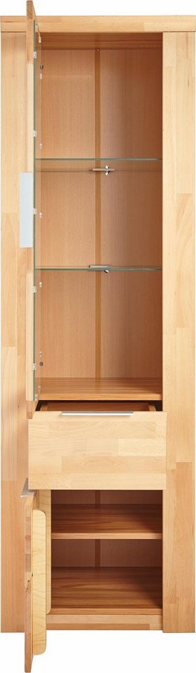 OTTO home Vitrine ZARA75, 2 Glasboden variabel, Türen L/R, 1 Schublade, Wohnzimmer B/T/H:60/40/190cm,Front massivholz,5 Fächer,Griffe silberfarben, geölt – Bild 5 von 5