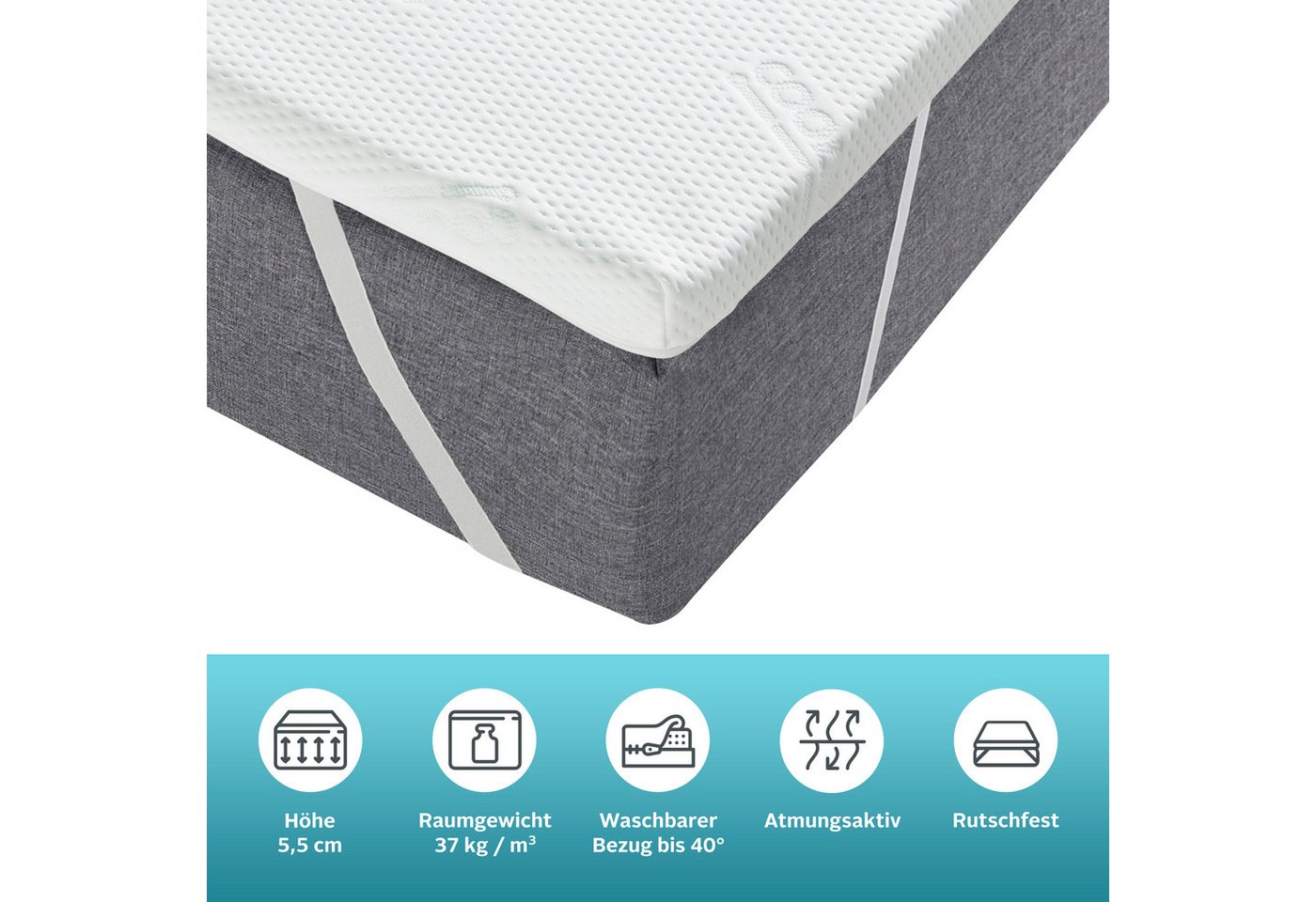 OTTO home, Topper Aquam, Topper 90x200 cm,180x200 cm in 4 Härtegraden, 6 cm hoch, Kaltschaum, Matratze, langlebige Qualität (RG 37), Hausstauballergiker geeigne – Bild 3 von 5