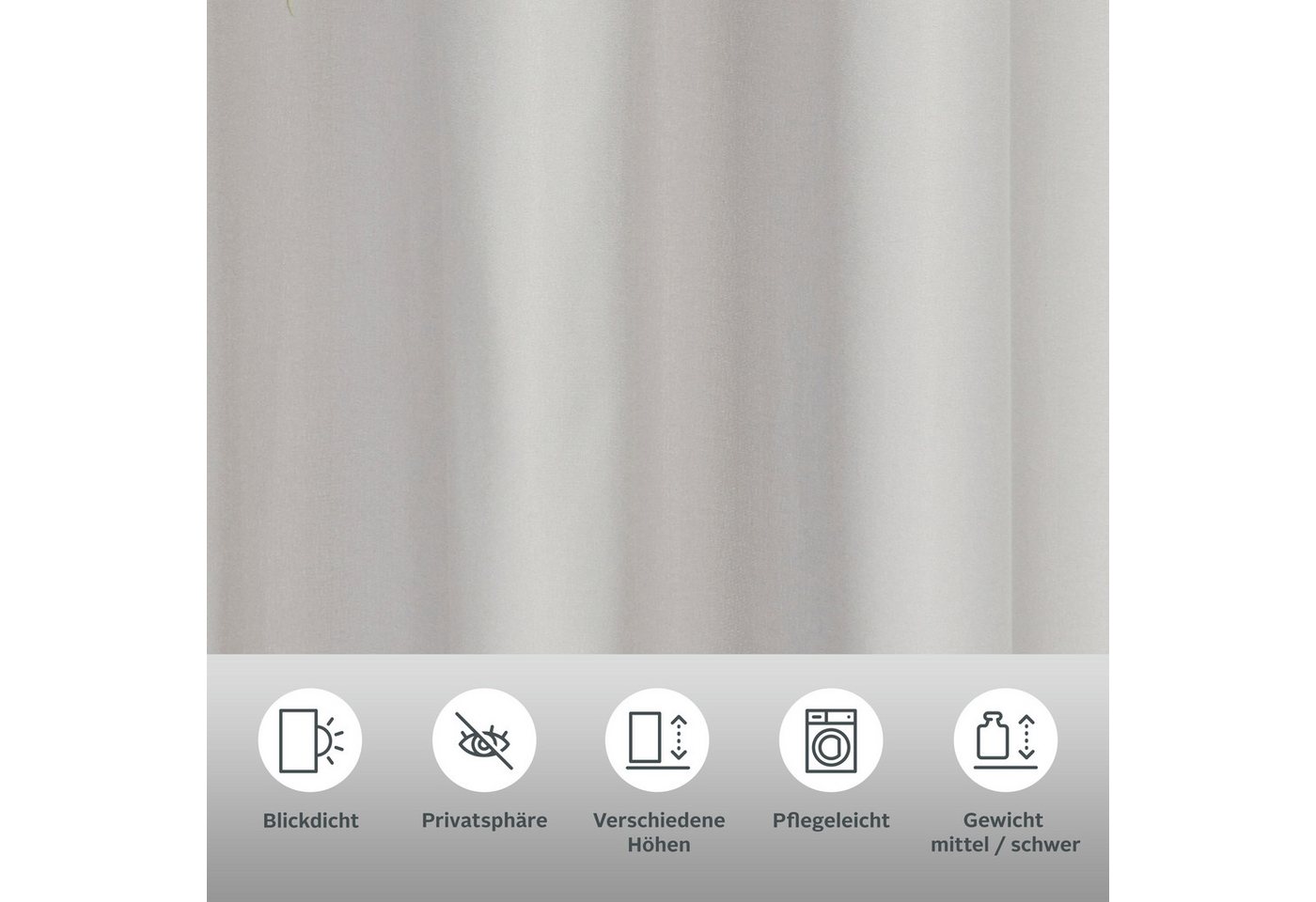 OTTO home Vorhang Parry, Schlaufen, 2er Set, blickdicht, Topseller (2 St), Schlaufen, blickdicht, Polyester, 2-er Set, blickdicht, monochrom, basic – Bild 5 von 5