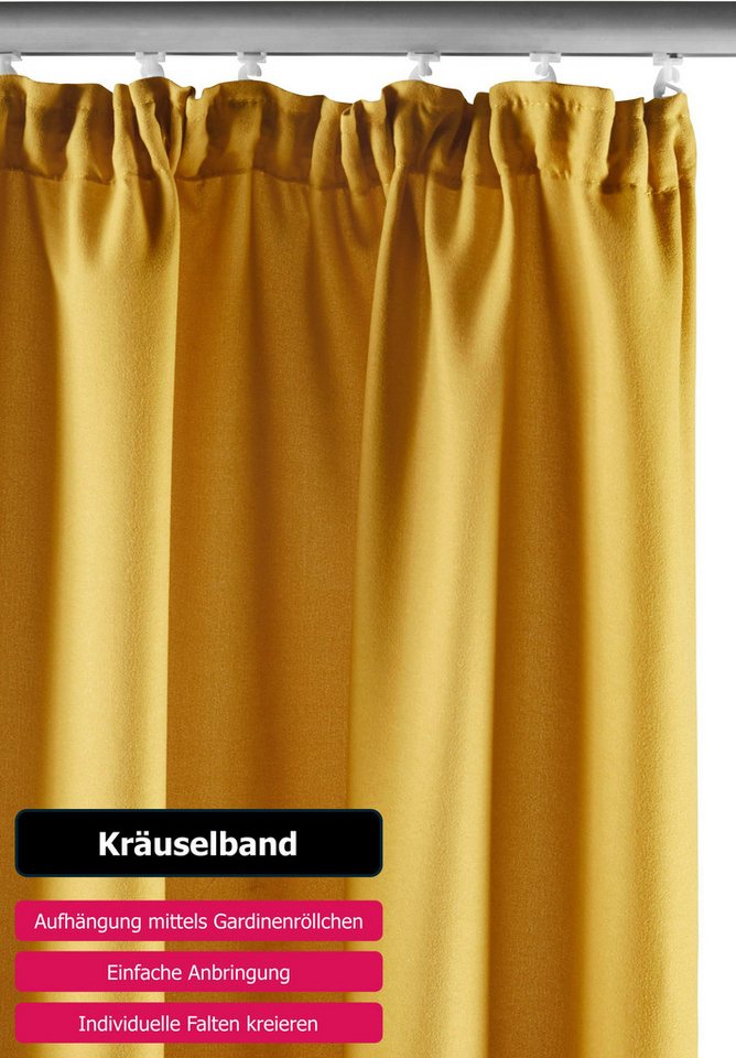 OTTO home Vorhang Raja, Gardinen mit Kräuselband, blickdicht, Wohnzimmer, Topseller! (2 St), Kräuselband, blickdicht, Polyester, 2er-Set, Bestseller, einfarbig, – Bild 4 von 5