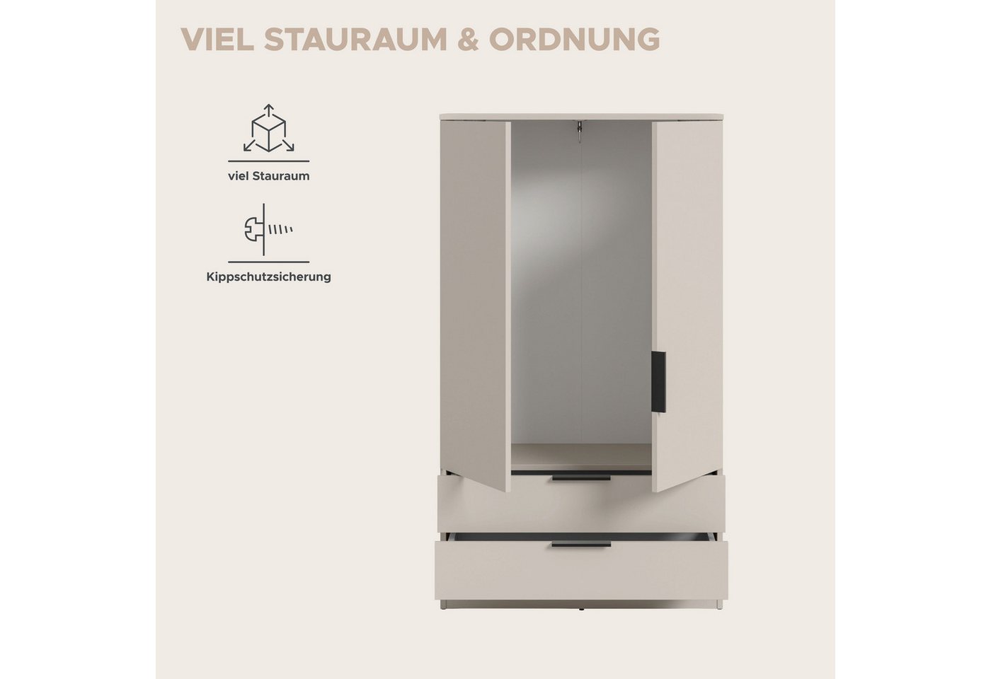 OTTO home Wäscheschrank SKARDE, Kleiderschrank, Schlafzimmerschrank, Schrank (1-St., Höhe: 140 cm, 2 Türen, 2 Schubladen, 1 Kleiderstange) OTTO BESTSELLER, Gard – Bild 4 von 5