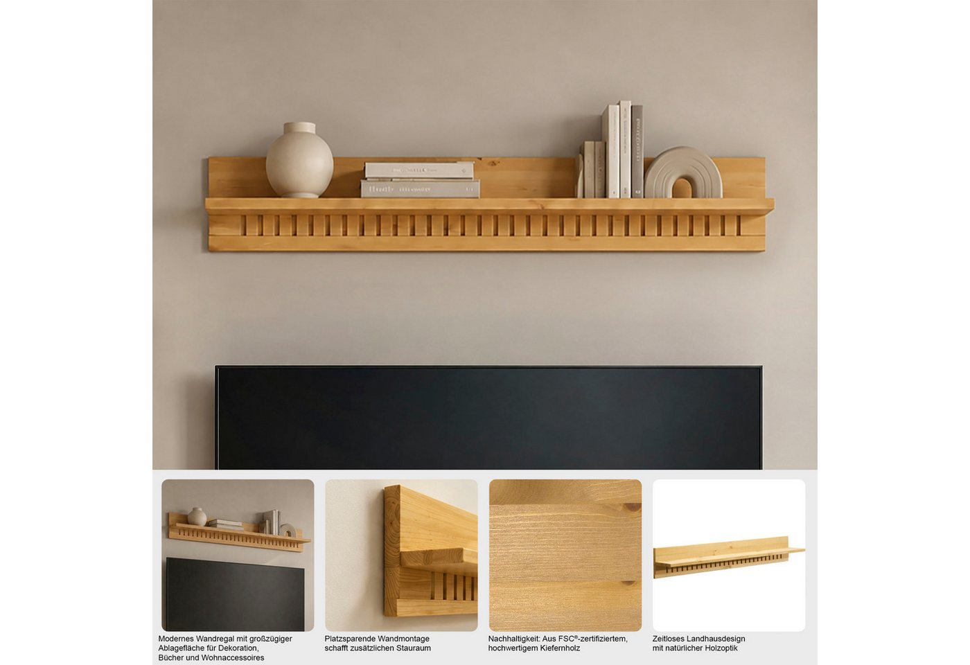 OTTO home Wandboard Cubrix, aus massivem Kiefernholz, in zwei unterschiedlichen Breiten – Bild 3 von 5
