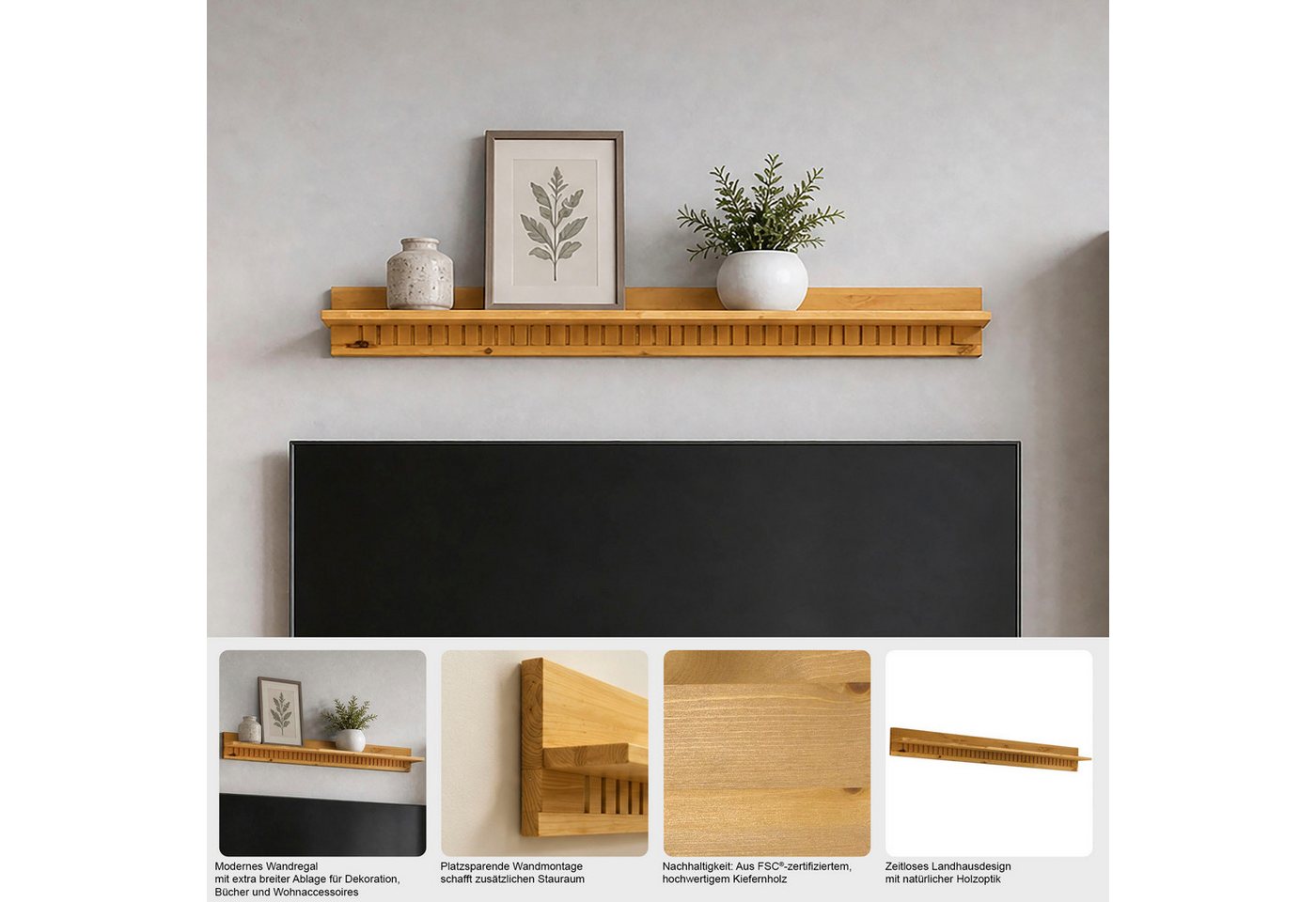 OTTO home Wandboard Lisa, aus schönem massivem Kiefernholz, in unterschiedlichen Farbvarianten – Bild 2 von 3