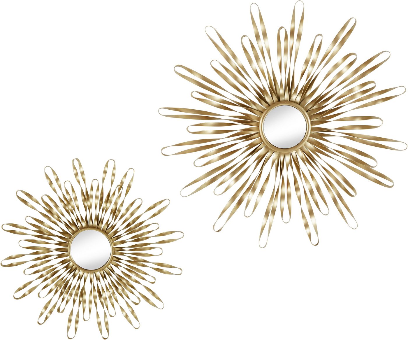 OTTO home Wanddekoobjekt Sonne, im 2er Set: 35 und 46cm (2er-Set, in schwarz, gold-oder silberfarben), Wanddekoration aus Metall mit kleinem Spiegel in der Mitt – Bild 2 von 5