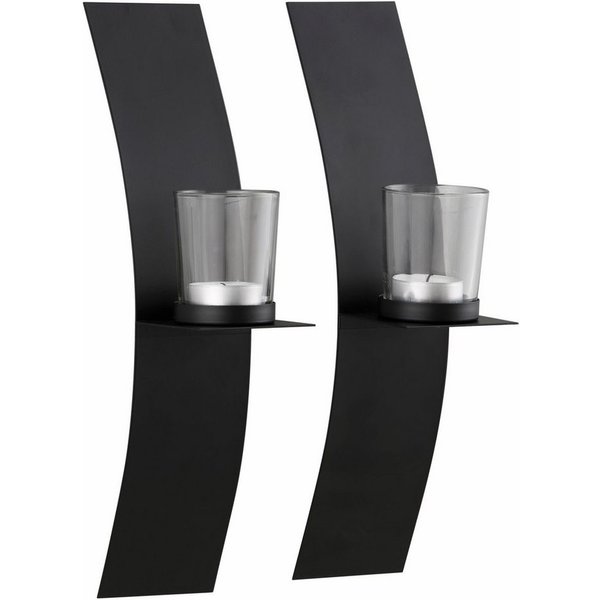 OTTO home Wandkerzenhalter Drammen (Set, 2 St), Landhaus, Metall, Glas, schwarz