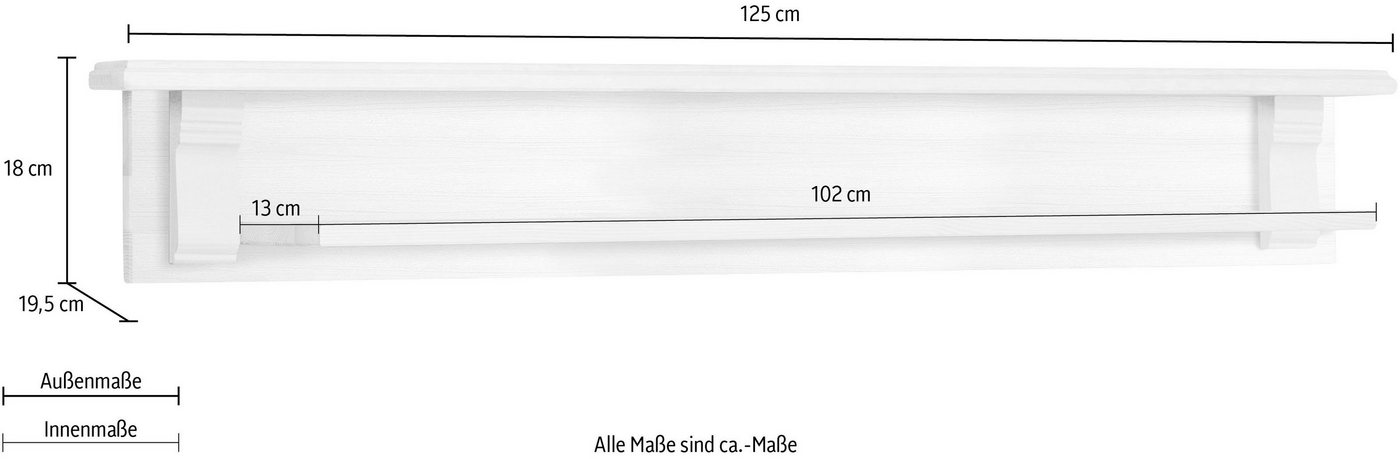 OTTO home Wandregal Anna, Regal, Wandboard, im Landhausstil, Breite 125 cm, aus massiver Kiefer, FSC®, Made in EU – Bild 4 von 5