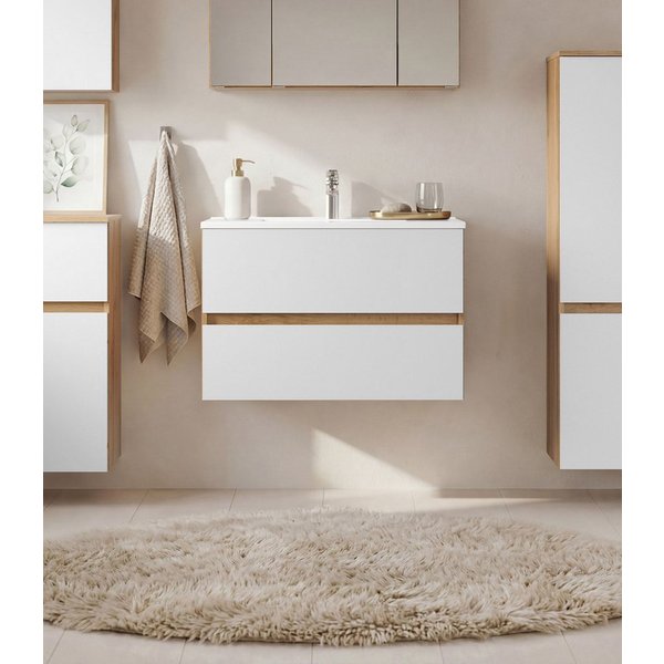OTTO home Waschtisch BOZEN, 2 Auszüge inklusive Becken und Montagematerial (Badezimmerschrank, grifflos, einfache Montage, Bad-Einrichtung), Maße (B/H/T): ca. 8