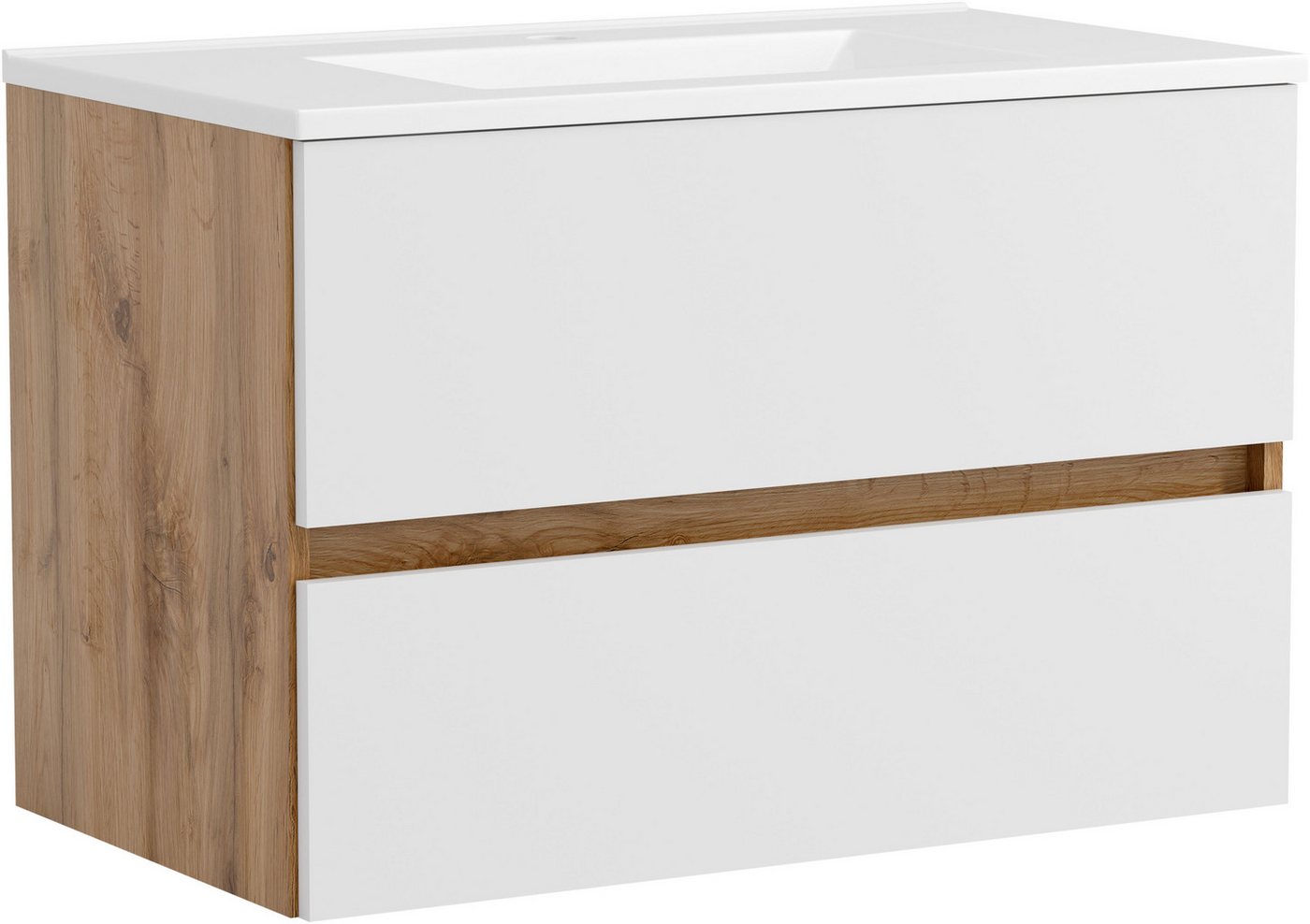 OTTO home Waschtisch BOZEN, 2 Auszüge inklusive Becken und Montagematerial (Badezimmerschrank, grifflos, einfache Montage, Bad-Einrichtung), Maße (B/H/T): ca. 8 – Bild 2 von 5