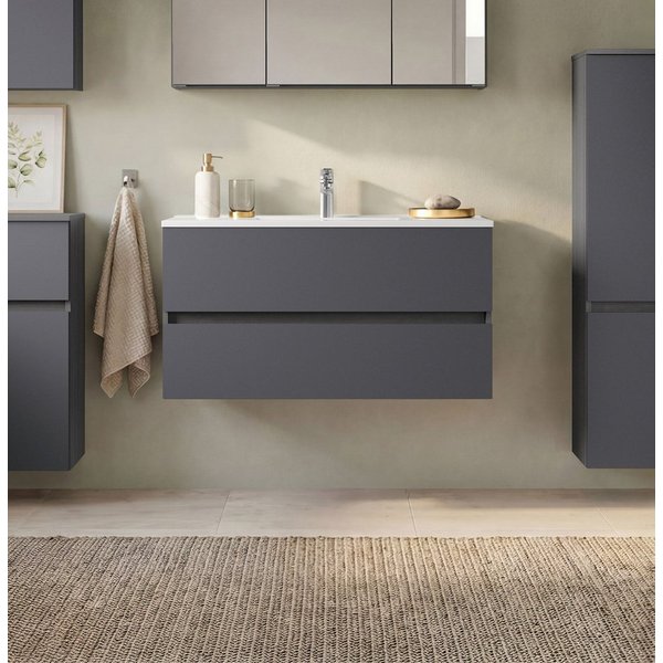 OTTO home Waschtisch BOZEN, 2 Auszüge inklusive Becken und Montagematerial (Badezimmerschrank, grifflos, einfache Montage, Bad-Einrichtung), Maße (B/H/T): ca. 1